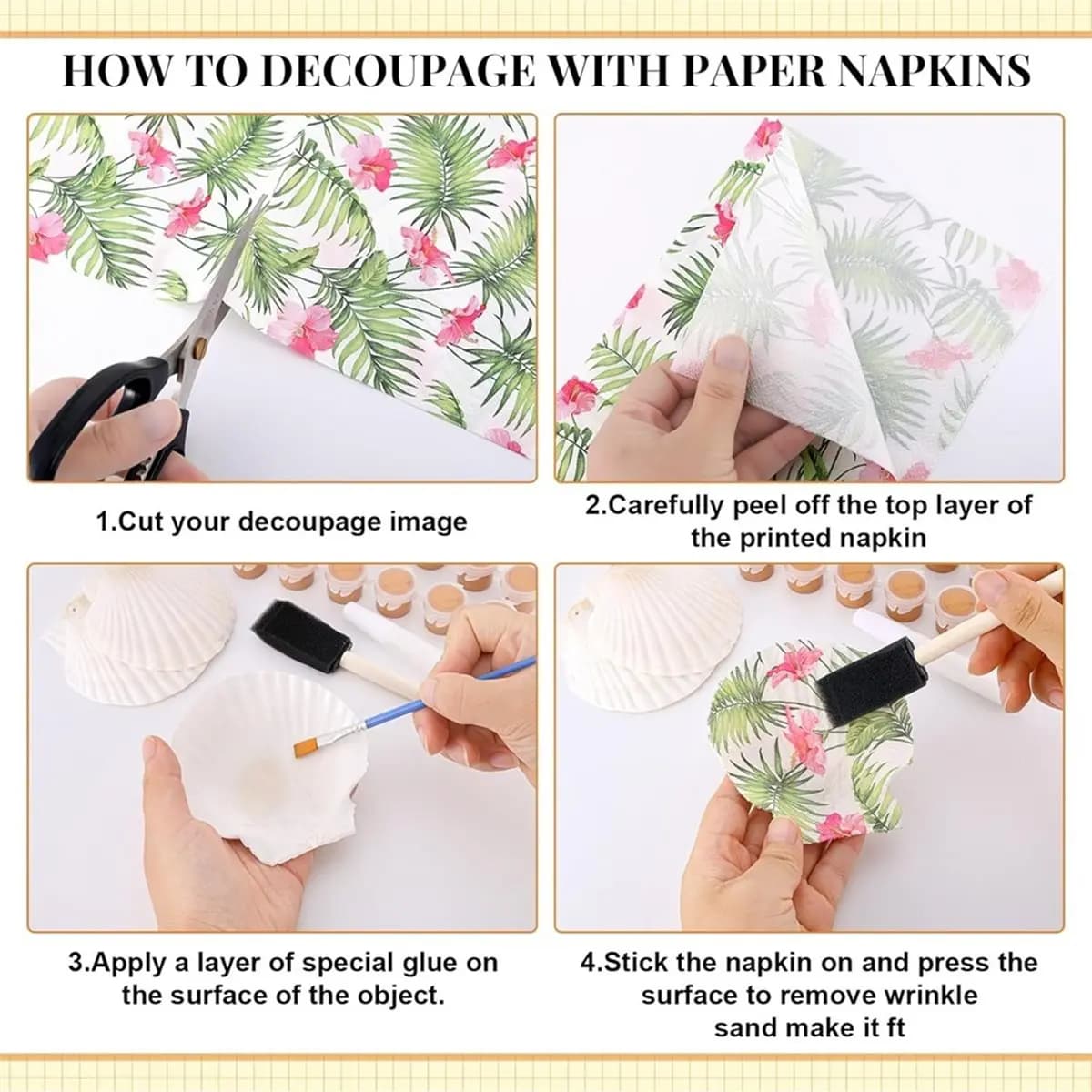 diBAAQ di 19-piece decoupage kit, decoupage brush, water pen with foam brush, 4 inch rubber roller, silicone table mat, bottle