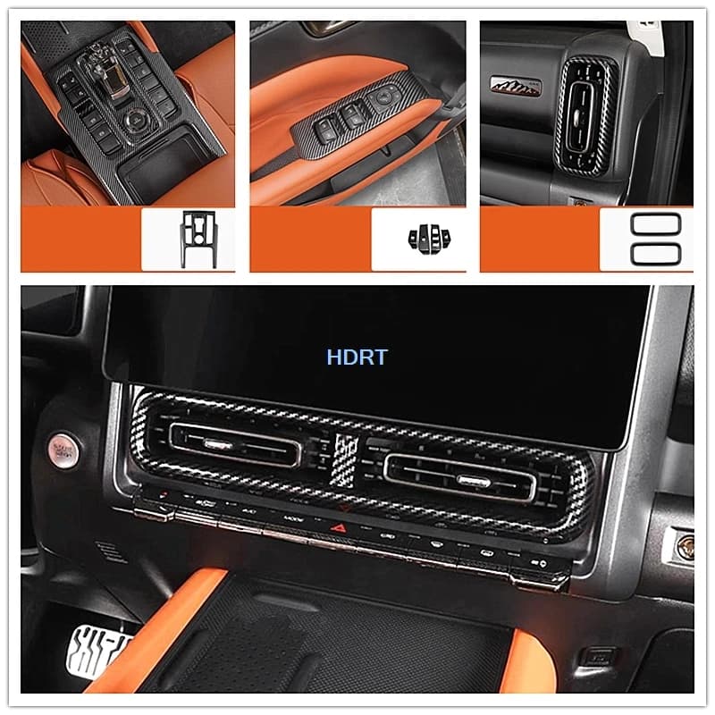 Car Styling Telaio del cambio Pannello di controllo della finestra Copertura della presa d'aria Interno in fibra di carbonio per Great Wall GWM Haval H9 2024 +