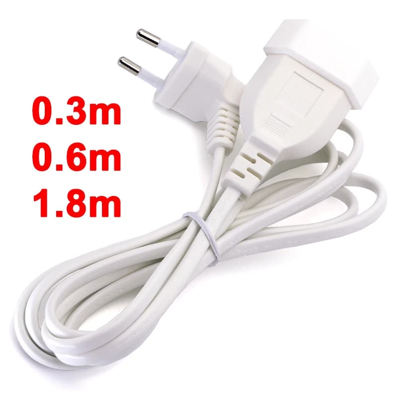 Cavo di prolunga EU con spina angolata europea a 2 pin maschio-femmina, prolunga per presa di corrente EU, salva-presa, bianco
