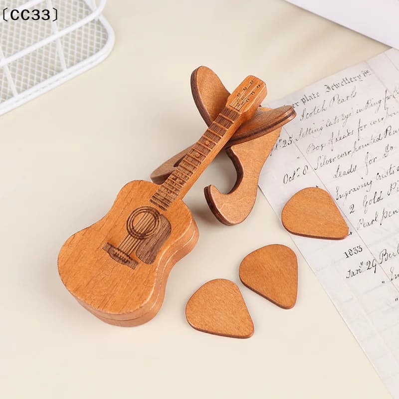 Scatola in legno per plettri da chitarra con 3 plettri incisi standard inclusi, custodia per plettri da chitarra per amanti e chitarristi〔CC33〕