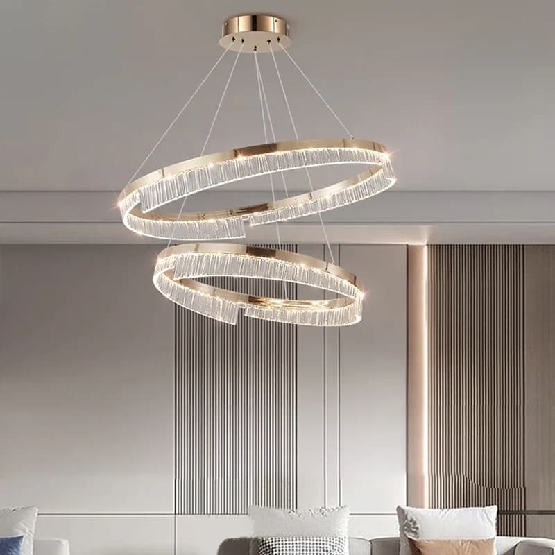 Lampadario a led ad anello di lusso francese per soggiorno camera da letto sala da pranzo lampada lucida in oro pallido lampada a sospensione design ad anello rotondo