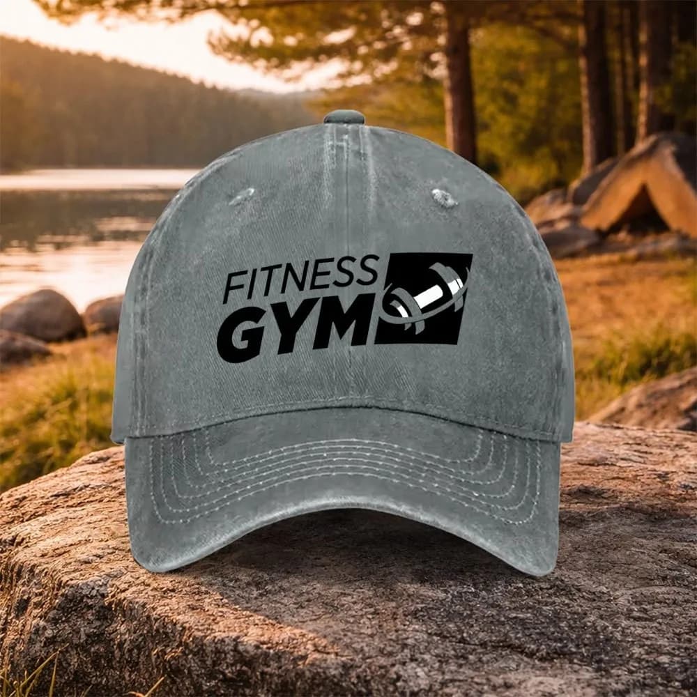 1pc Casual All-Match Gym Dumbbell Print Washed Baseball Cap, Suitable for Golf, Casual Wear And Outdoor