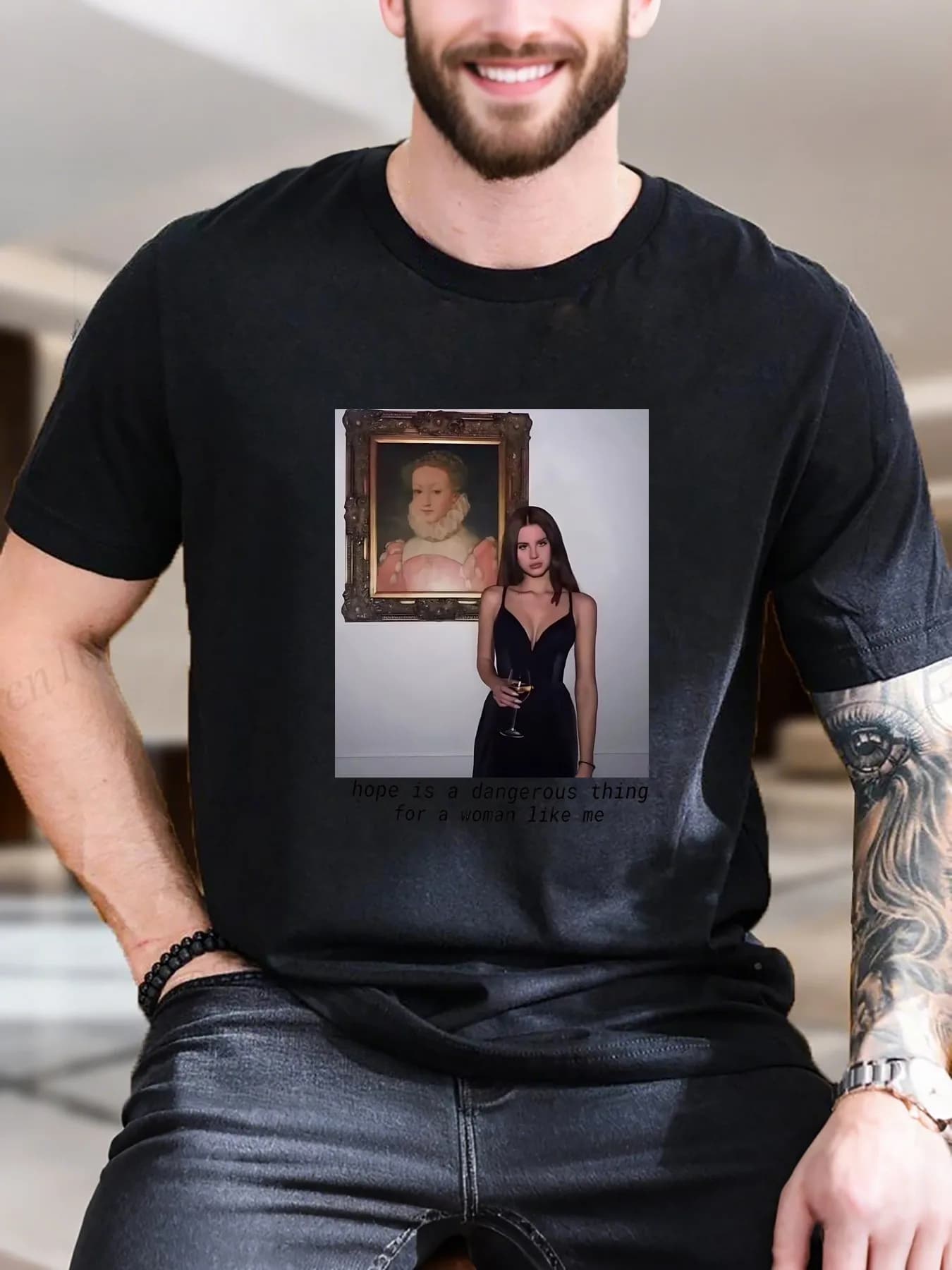 T-shirt a maniche corte stampata da uomo di nuova moda di arrivo T-shirt casual comoda in cotone 100% con design elegante per bicchiere di vino da donna B
