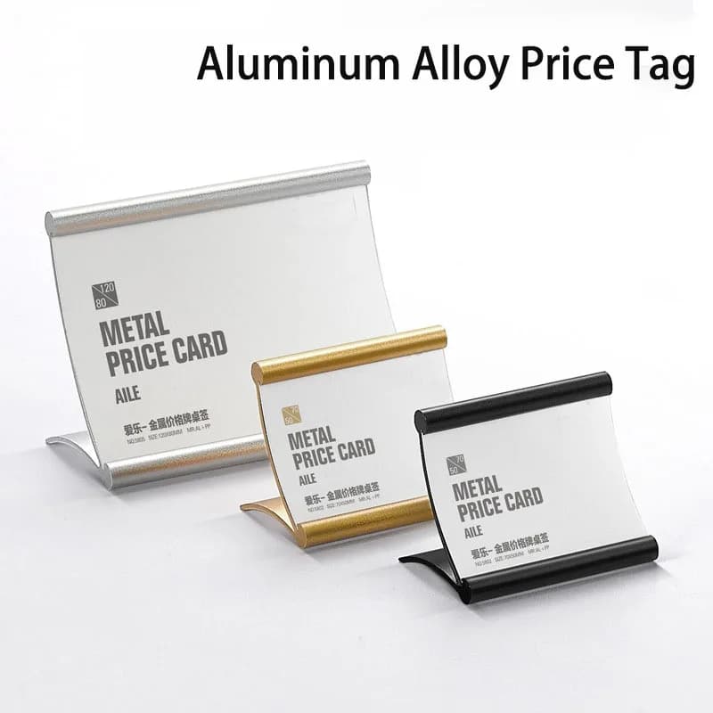 10pcs/lot Aluminum L Shape Price Tag Sign Holder Display Stand Snack Price Card Tag Label Holder Table Number Stand Display