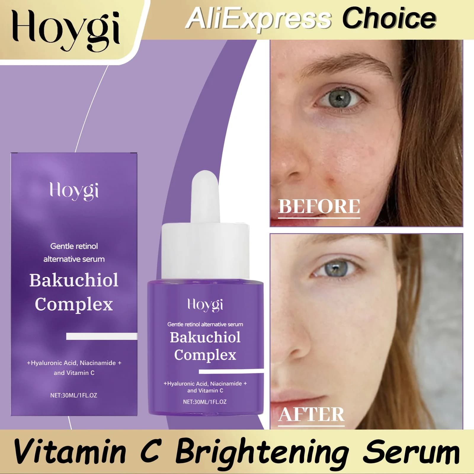 Serum Hydrating Face HOYGI with Niacinamide and Hyaluronic Acid, Hydrating Essence with Vitamin C, Reduces Pores, Nutre la Pelle
