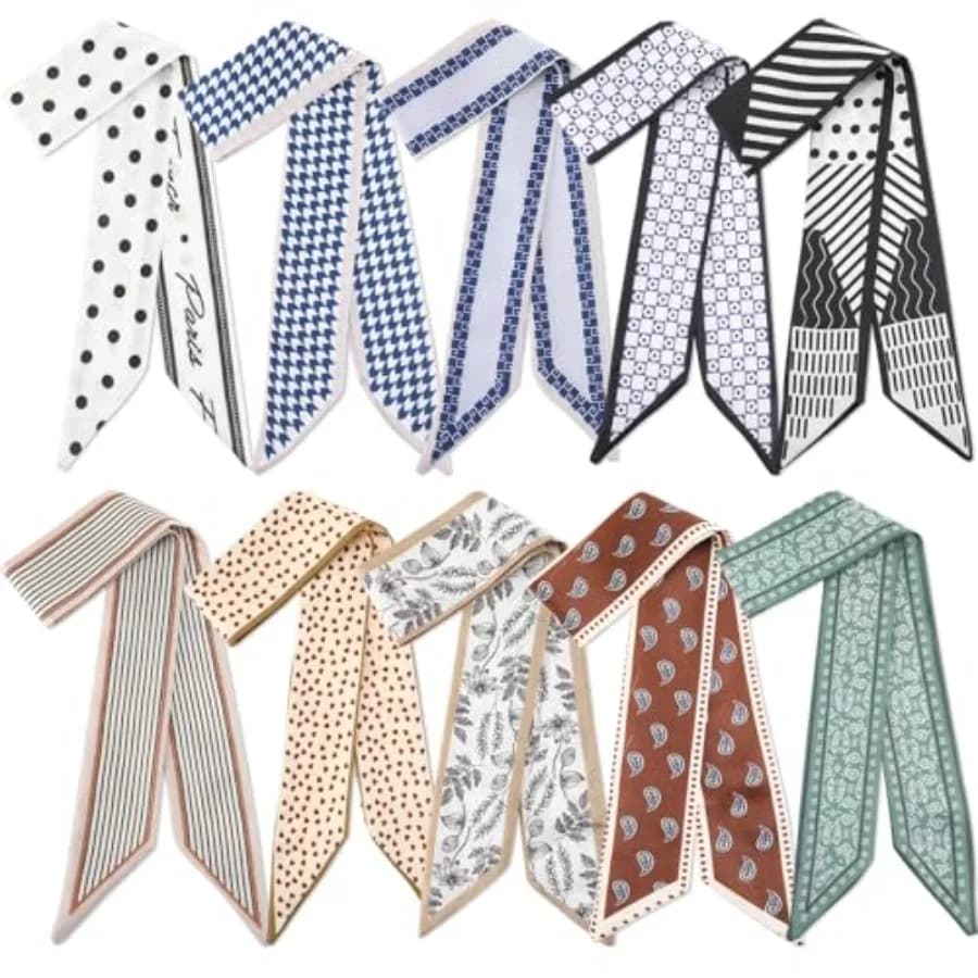 Chicingyou 10 Pcs Purse Scarf Headband Scarves Women Skinny Hair Scarf Handbag Ribbon Headband Accessories Neck Decorative