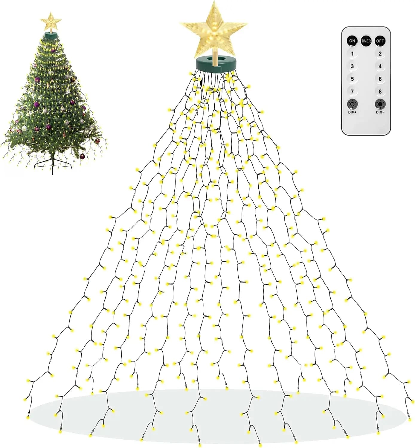 Christmas Tree Ring Lights Outdoor Waterproof LED String Lights for Garden Patio Yard Holiday Tree Decoration Waterfall Lighting