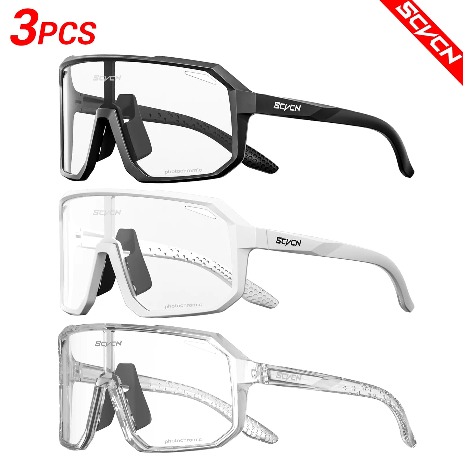 SCVCN 3 confezioni occhiali da sole da ciclismo fotocromatici uomo donna sport MTB occhiali da bici occhiali da ciclismo per bicicletta da strada all'aperto occhiali UV400