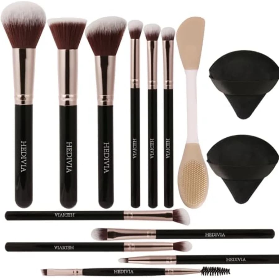 Black Makeup Brushes Set 14 Pcs Professional, Premium Synthetic Foundation Makeup Brush Concealer Powder Blush Eyeshadow Brushe