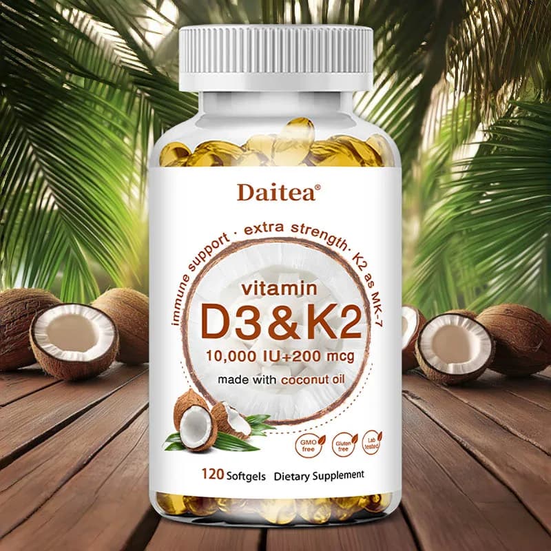 Integratore 2-in-1 di Vitamina D3 K2 in Softgel, 10000 UI VIT D3 + 200 MCG Vitamina K2, Supporta l'Assorbimento del Calcio nelle Ossa