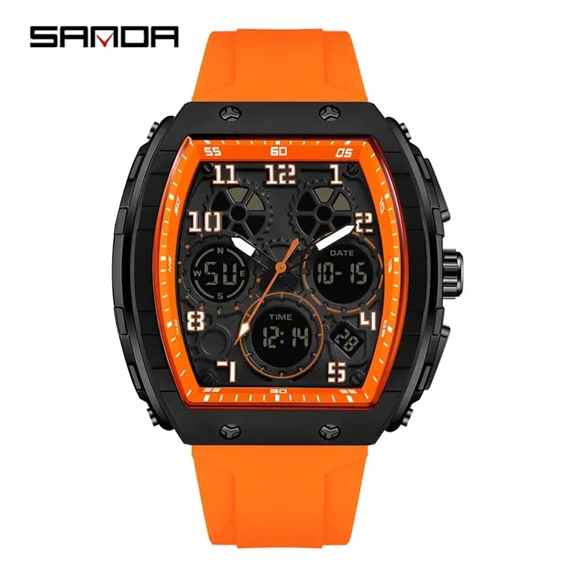 SANDA 6157 Nuovo Orologio Elettronico da Uomo alla Moda, Orologio Digitale Multifunzione, Impermeabile con Sveglia, Cinturino in Silicone