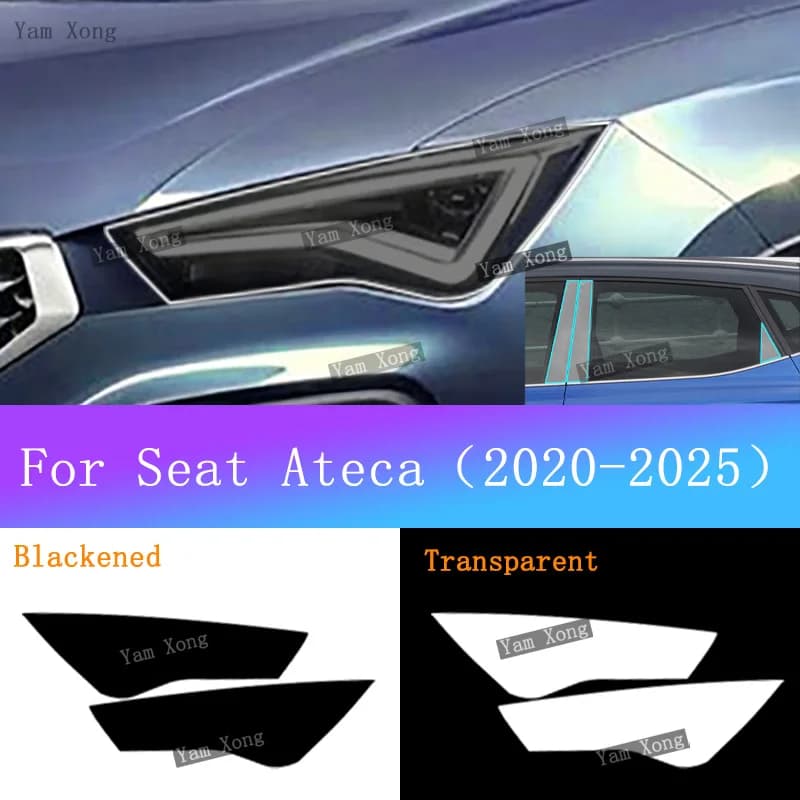 Per Seat Ateca 2020-2025 Faro Fumo Nero Adesivo Faro Trasparente TPU Pellicola Protettiva Auto BC Pilastri Pellicola Anti-Graffio