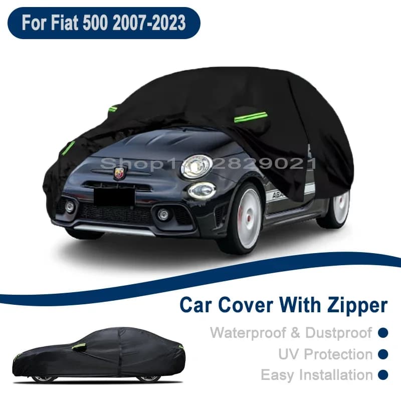 Telo Copriauto Completo per Esterni per Fiat 500 500C 500E 2007-2023 - Design con Cerniera Laterale, Impermeabile Antipolvere Protezione Solare
