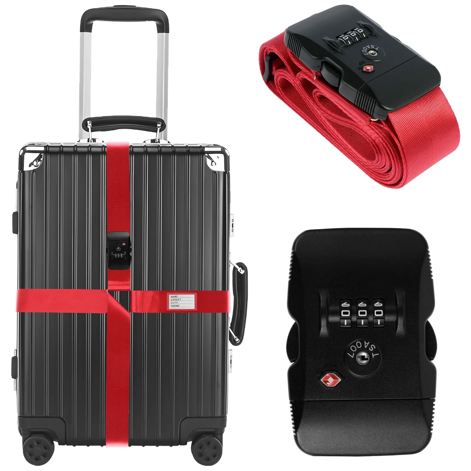 Adjustable Length Luggage Packing Belt Portable Travel Essential Luggage Suitcase Belt Cross Luggage Strap TSA Customs Lock