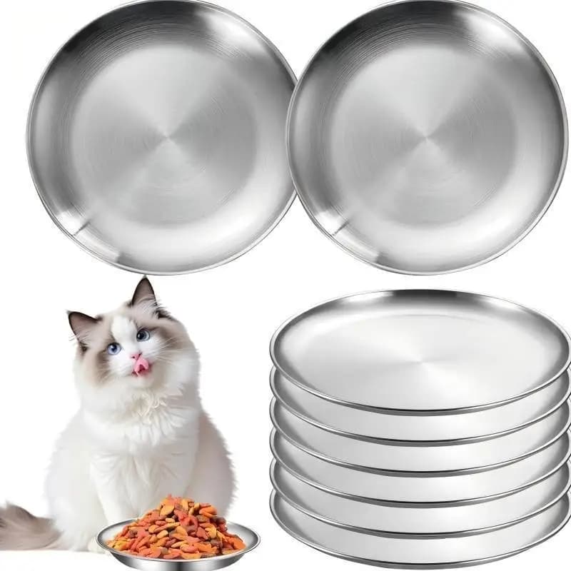 304 Stainless Steel Pet Cat Dog Tray Feeder Bowl: Durable Cheap Protects Cervical Food Grade Round Plate