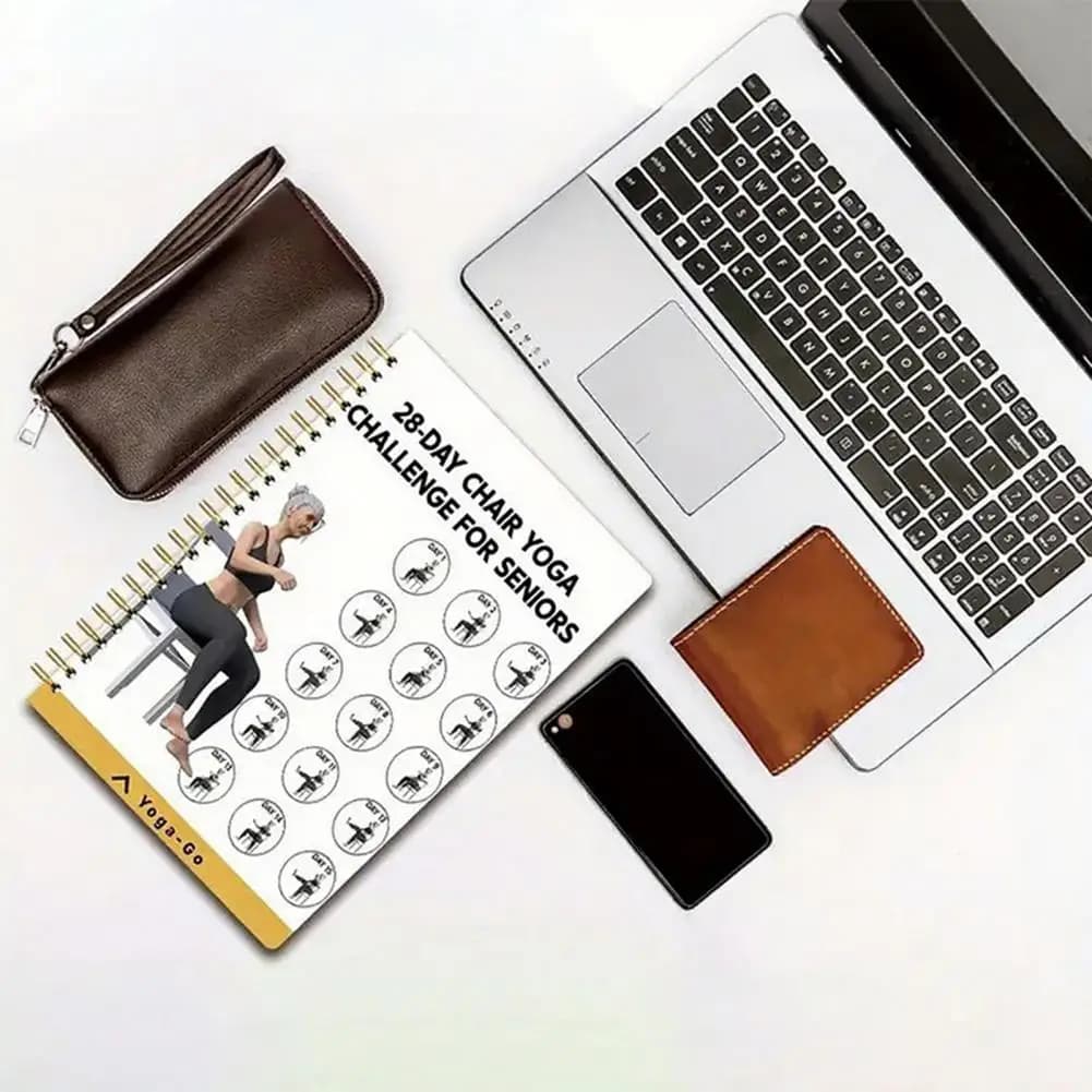 Agenda in carta spessa, design resistente, sedia da yoga, pacchetto fitness per anziani, quaderno sfida da 28 giorni, tela per la casa
