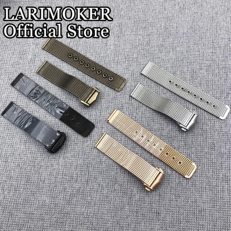 LARIMOKER 20mm Argento/Oro rosa/Nero/Bronzo Maglia di acciaio inossidabile Cinturino per orologio Bracciale in metallo Accessori per orologi Parti