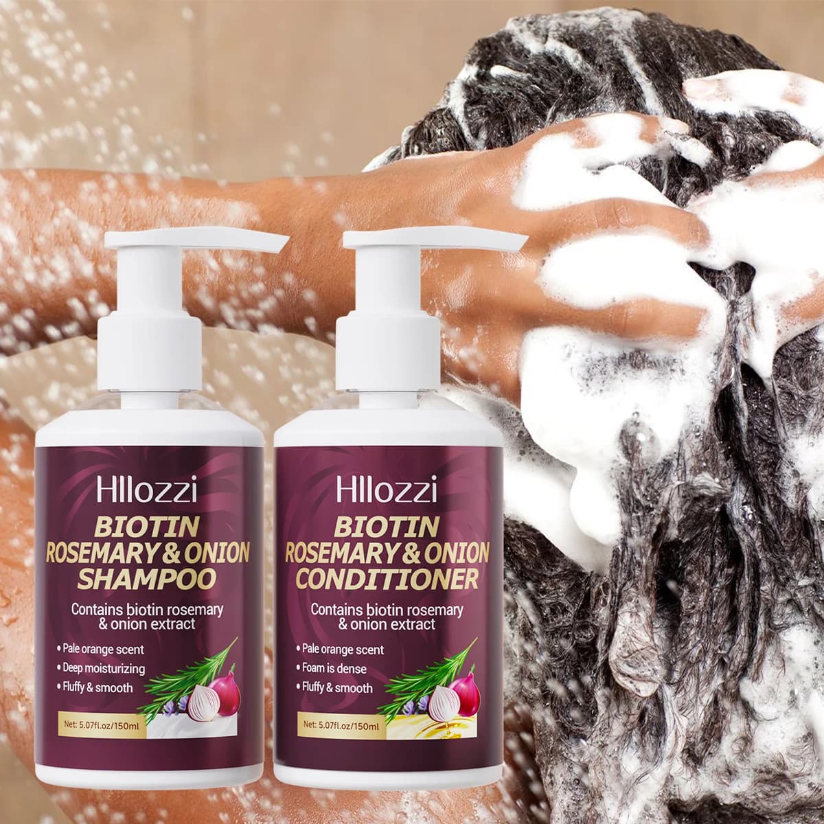 Biotin, rosemary and onion hair care set – Shampoo + balm, Strength and nutrients, 2 pieces/set