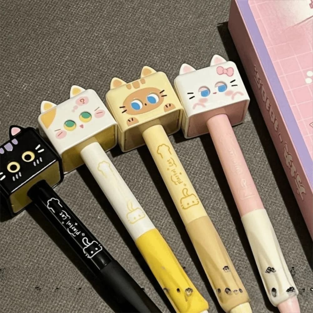 4 Pz/scatola Nuovo Gatto Penna Gel Alleviare Lo Stress 0.5mm Penna A Sfera Inchiostro Nero Asciugatura Rapida Penna Firma Liscia Ufficio Scolastico