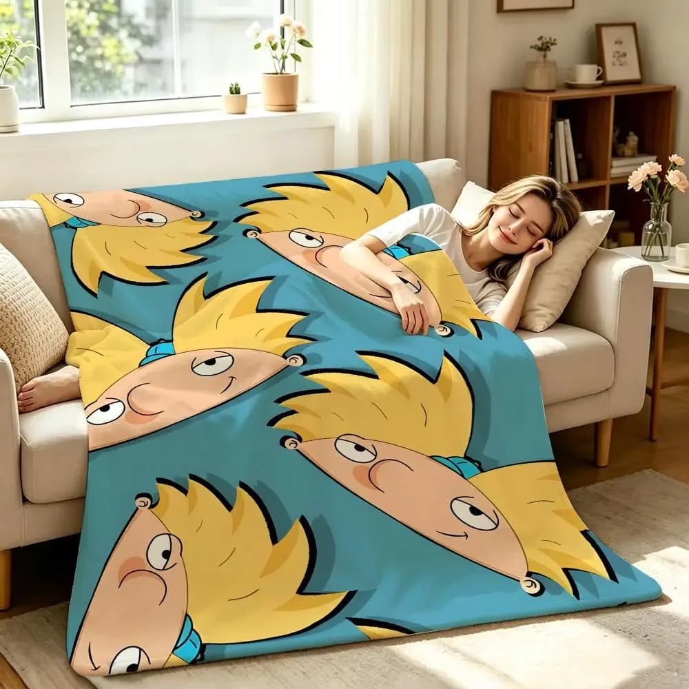 Cartoon-Hey A-Arnold Throw Soft Warm Flannel Throw Blanket, Multi-use for Sofa Bed Office Nap