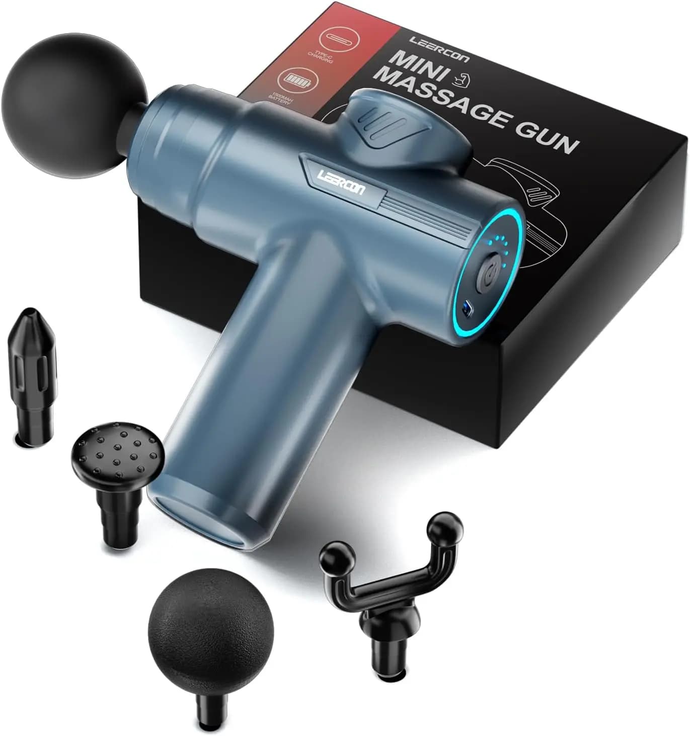 Mini Deep Tissue Massage Gun 6 Speeds 4 Heads Portable Handheld Muscle Massager for Pain Relief - Blue