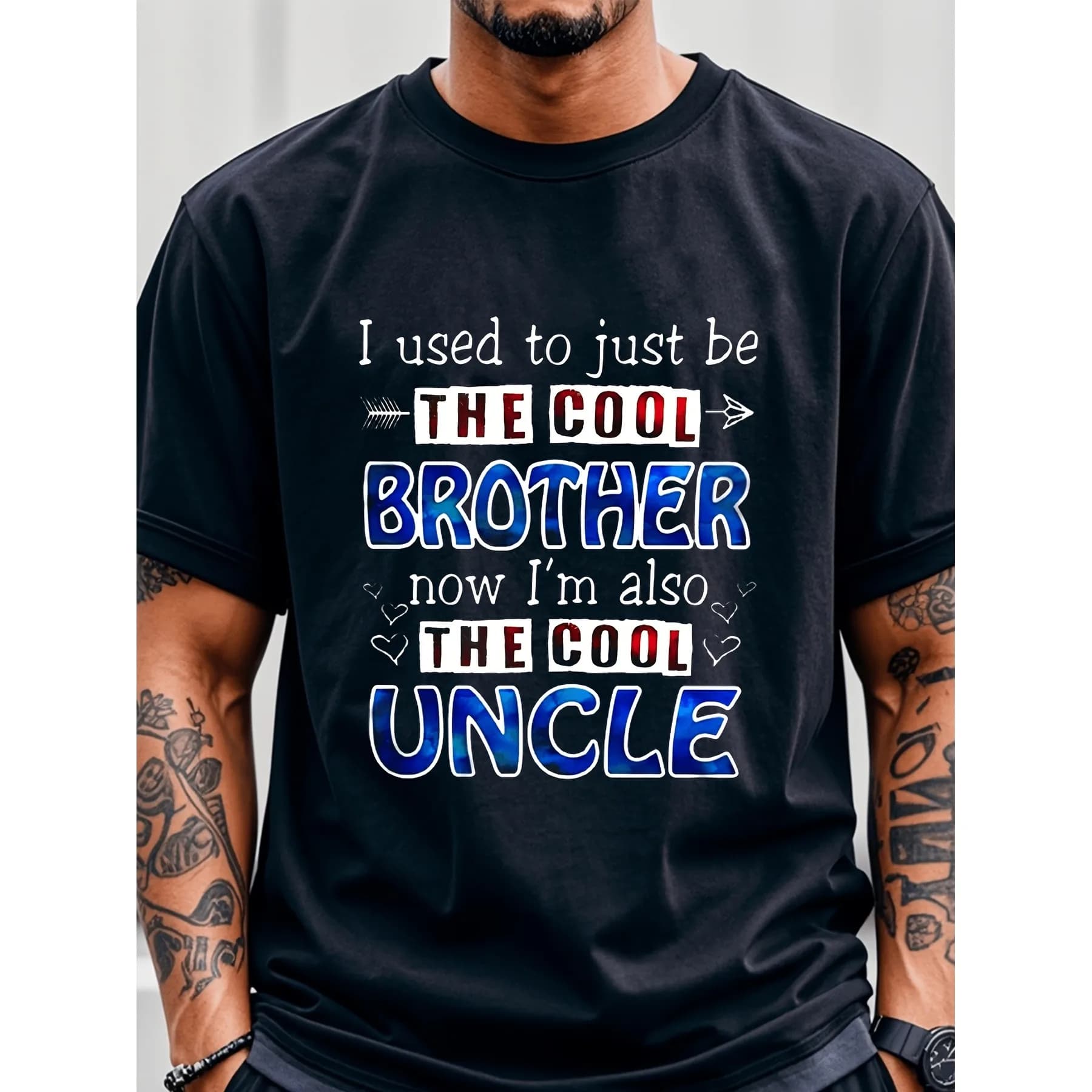 Cool Brother Uncle Graphic Tee Funny Sibling Family Cotton Short Sleeve T-Shirt for Men