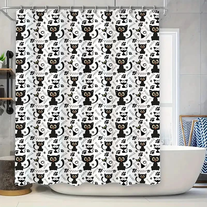 Tenda da doccia con gatti neri, tappetino da bagno con stampa bianca, decorazione per la decorazione domestica