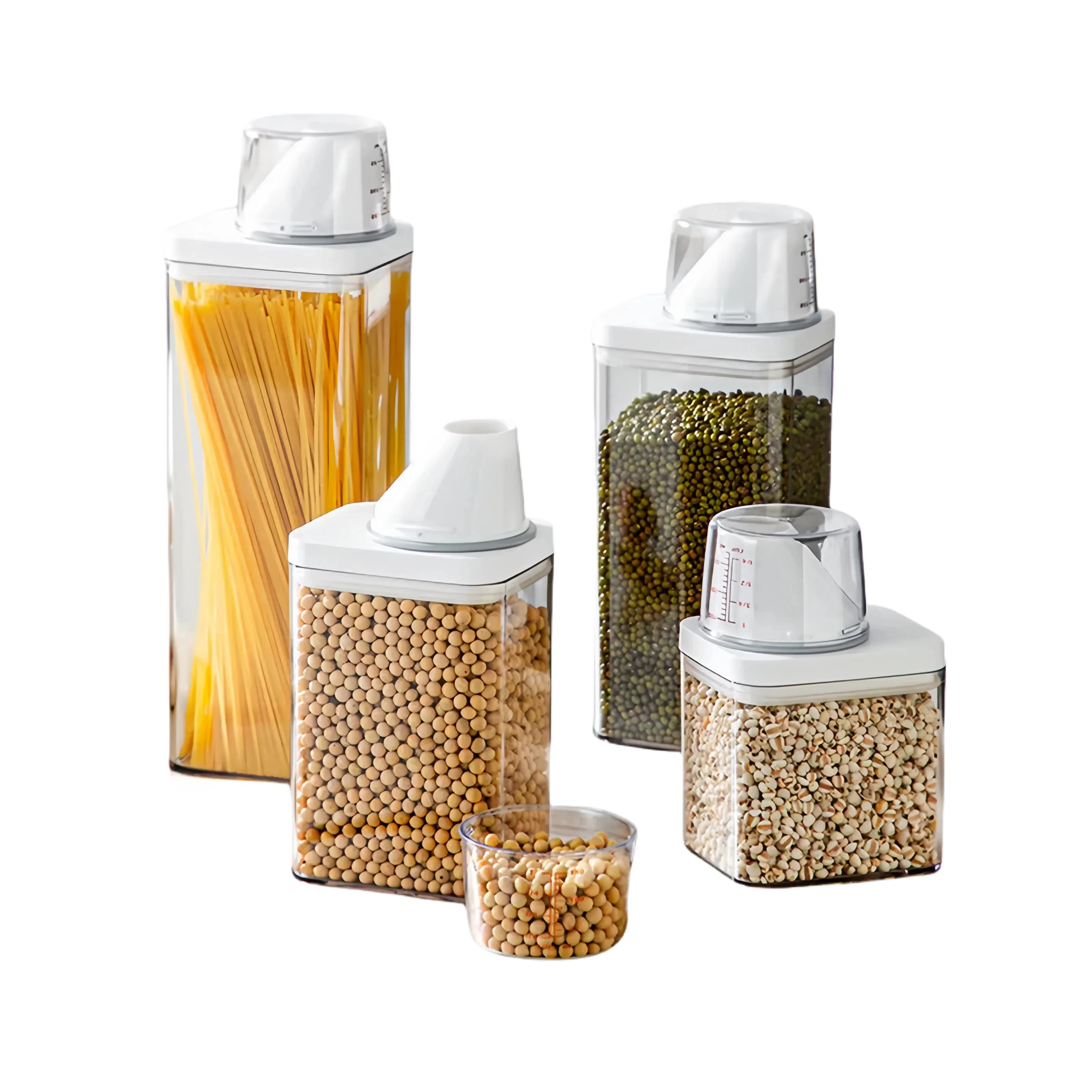 Cereal Seal Container Clear Food Storage Airtight Box With Measuring Cup Spaghetti Rice Bucket Kitchen Organization