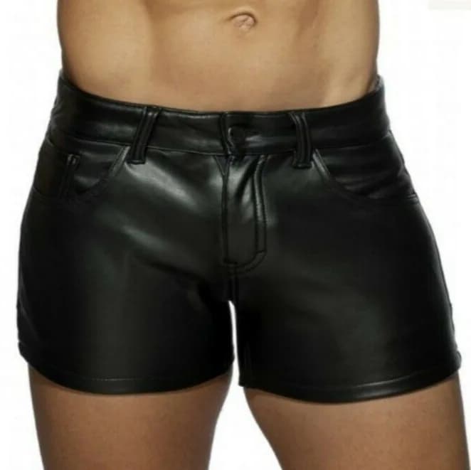 New PU Leather Pants Solid Color Short Trousers Men's Leather Casual Shorts punk style club shorts summer fashion for men