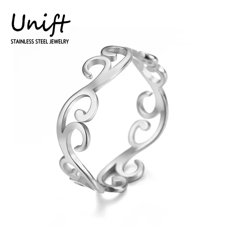 Unift Vintage Filigree Flower Rings Irregular Mandala Leaf Ring Stainless Steel Elegant Women Finger Rings Engagement Jewelry