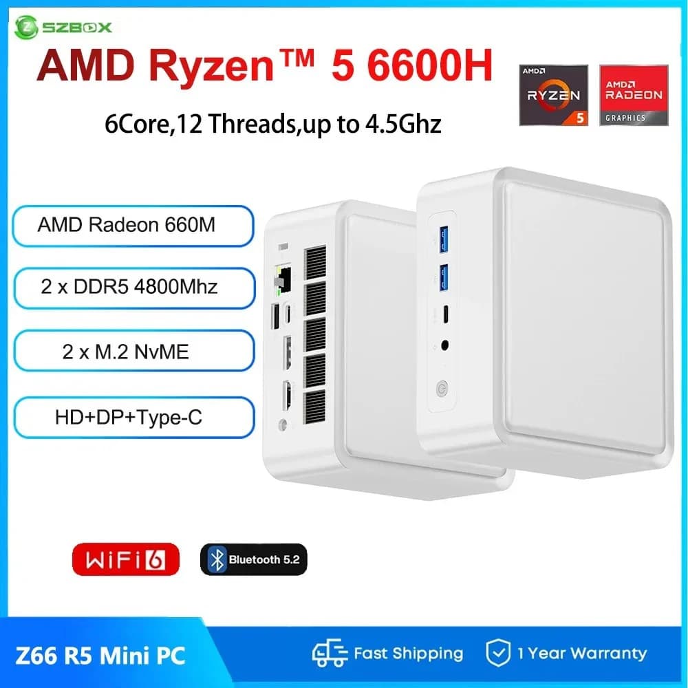 SZBOX Z66 Ryzen 5 6600H MINI PC Windows 11 Pro DDR5 4800Mhz M.2 2280 NVME SSD PCIE3.0 USB4.0 WIFI6 BT5.2 Gioco Computer da ufficio
