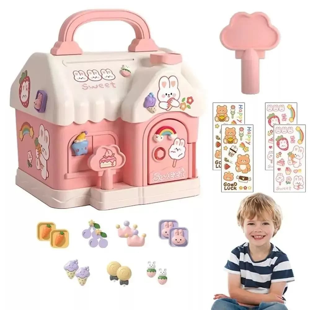 Nuovo salvadanaio a forma di casa salvadanaio in plastica giocattolo salvadanaio serratura a chiave portamonete portatile regalo per bambini