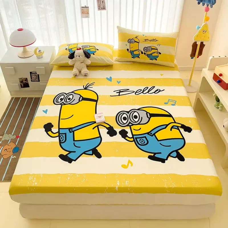 New Cover Mattress with Motivo Cartoon Minions by Despicable Me, Bob, Dave, Kevin, Federa Antiscivolo, Lenzuolo per Studenti e Dormitori