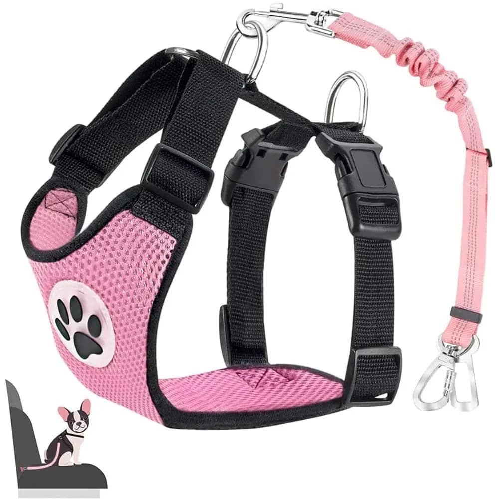 # Set di cinture di sicurezza per imbracatura per cani, imbracatura per gilet per cani regolabile con rete traspirante e cintura di sicurezza per veicoli con elastico