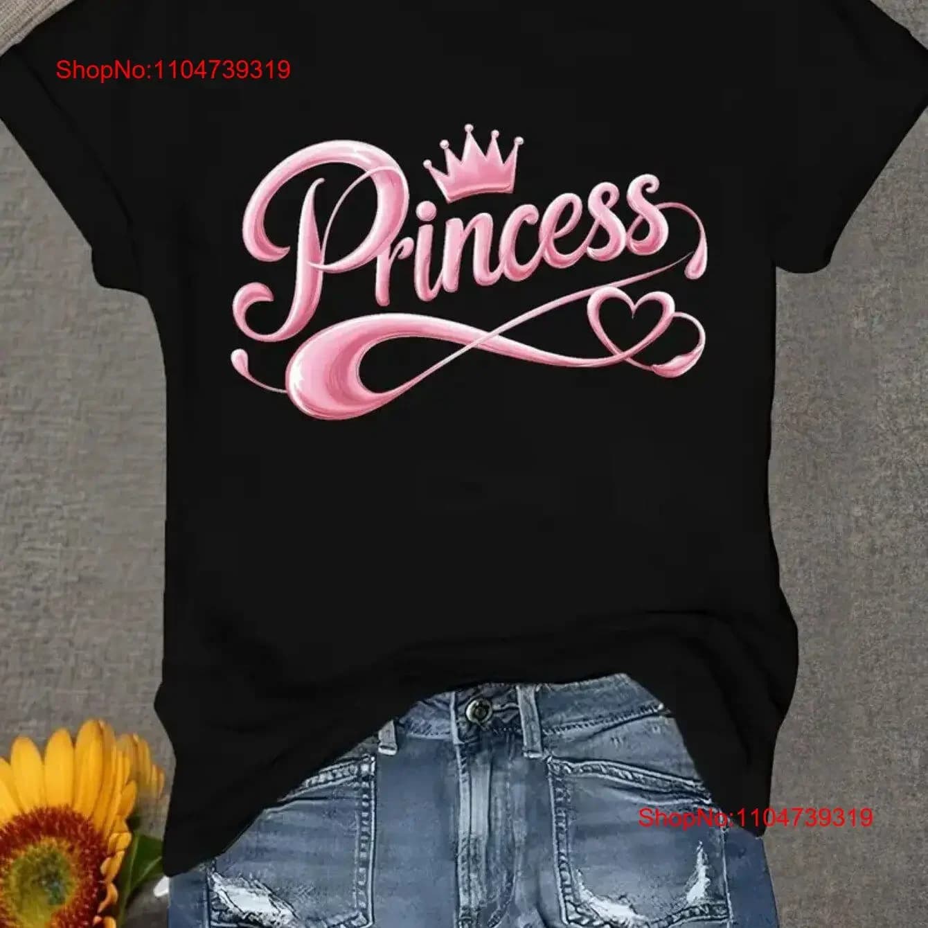 T-shirt da donna taglie forti con stampa principessa con morbida e equipaggio casual vintage lavato traspirante moda allungata versatile