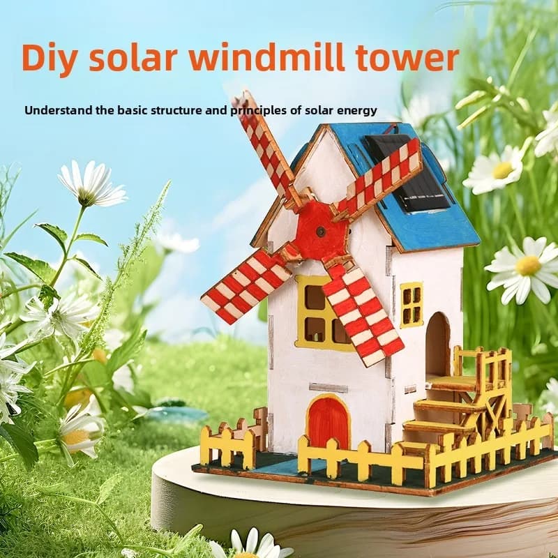 Puzzle 3D Mulino a Vento Solare, Giocattolo Scientifico, Kit Educativo Fai-da-Te di Fisica per Bambini, Modello Tecnologico a Energia Solare, Kit STEM per Esperimenti