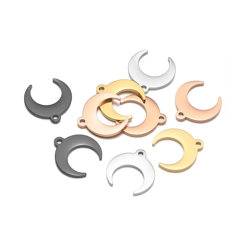 5 pz/lotto in acciaio inox lucidato a specchio luna charms pendenti in corno di bue sfusi per gioielli fai da te creazione di collane orecchini accessori