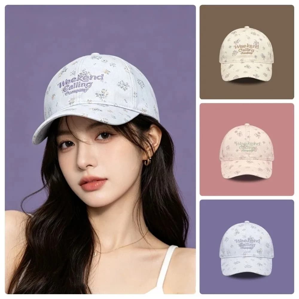 Sweet Flower Print Women Baseball Cap Outdoor Sunshade Sun Protection Peaked Caps Letter Embroidery Sun Hat Women