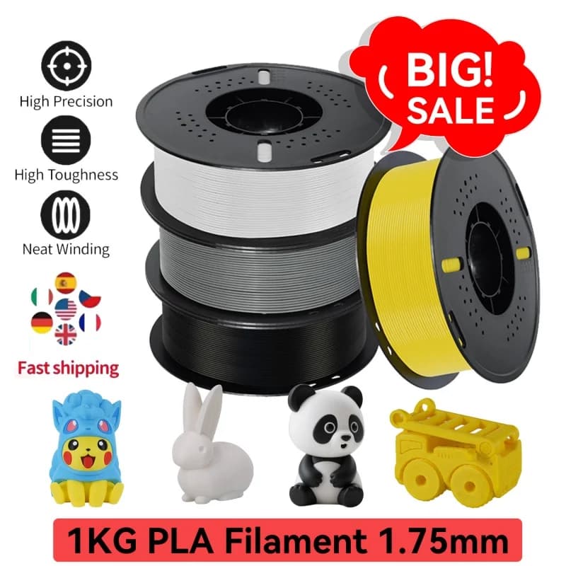 3D Printer Filament PLA 1,75 mm 1 kg for 3D FDM printing, eco-friendly, good resistance, black, gray, white, yellow, mixed colors