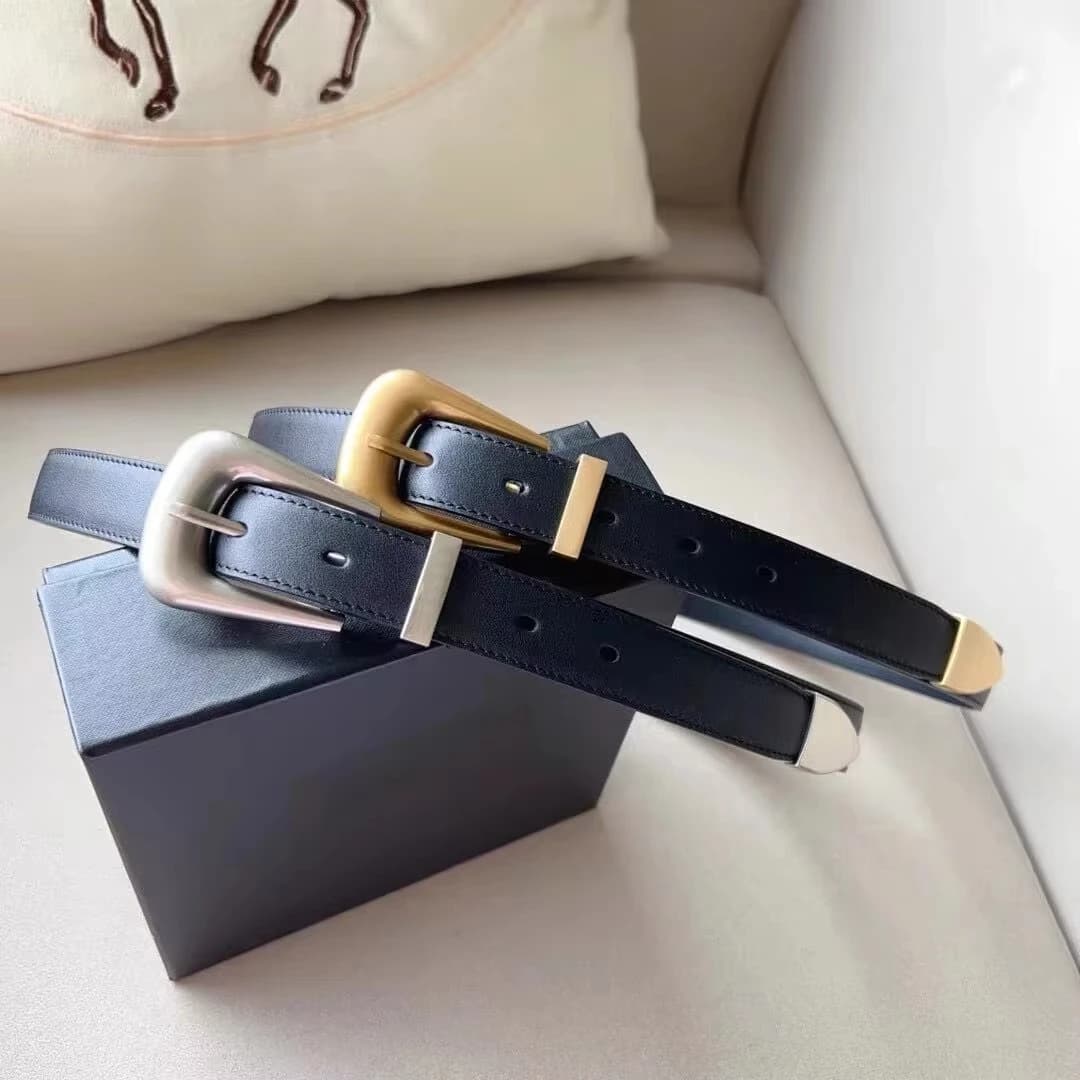 Trendy Skinny Designer Belt for Women Genuine Leather Slim Waistband Gold Silver Buckle Dress Cowhide Suede Belt Casual