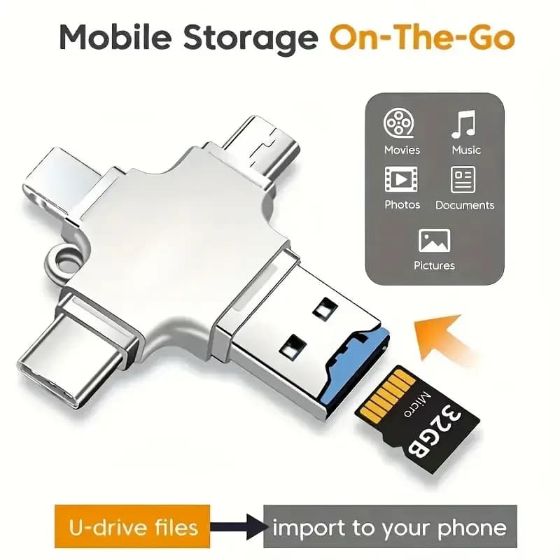 2 pz 4 In 1 Lettore di Schede Micro SD di Memoria Per IPhone IpadAndroid MacPC Macchina Fotografica di Tipo C Illuminazione Usb C Lettore Android Lettore Portatile