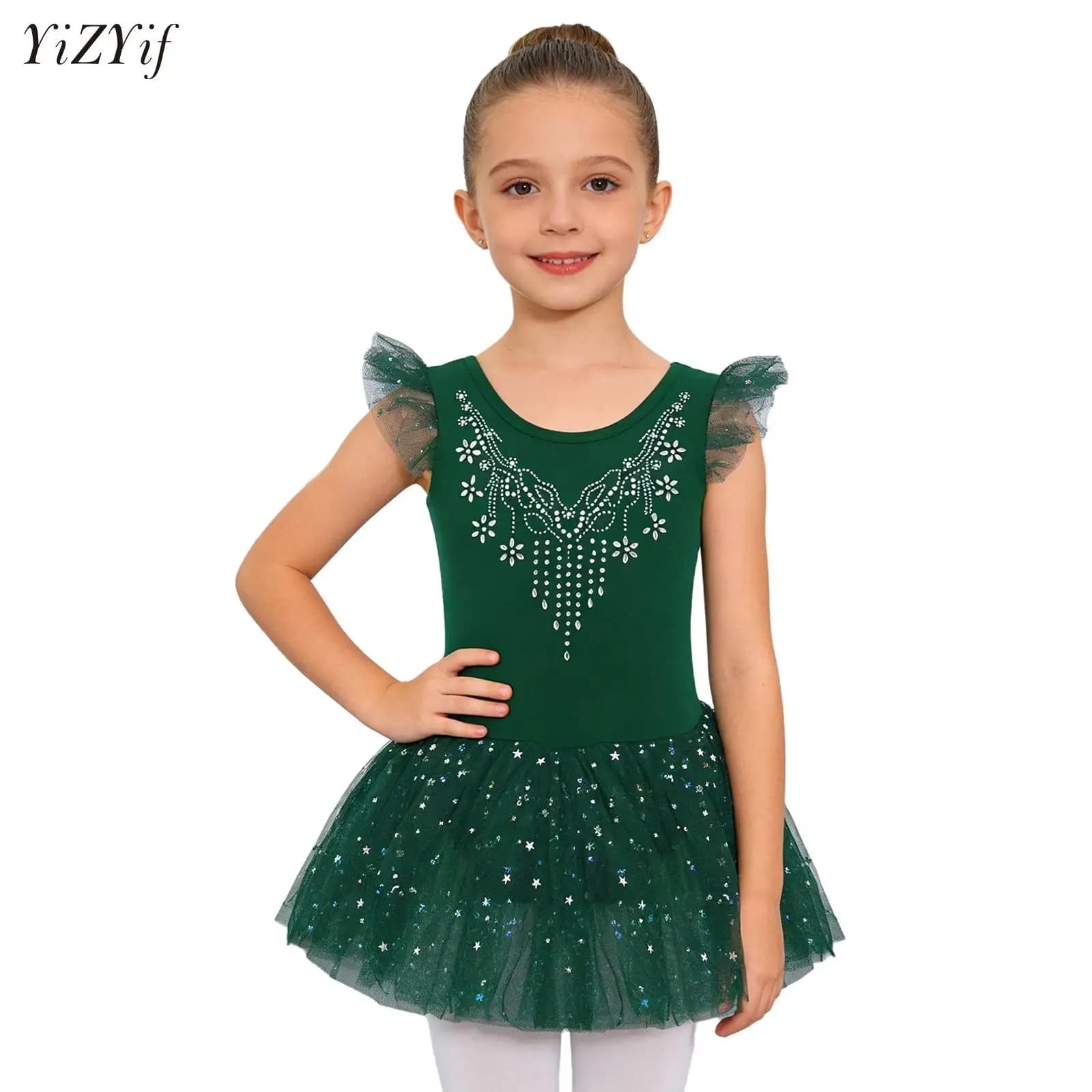 Abito da Pattinaggio Artistico con Paillettes per Bambine, Body da Ginnastica con Fiocco in Strass, Abbigliamento da Danza per Competizioni e Spettacoli