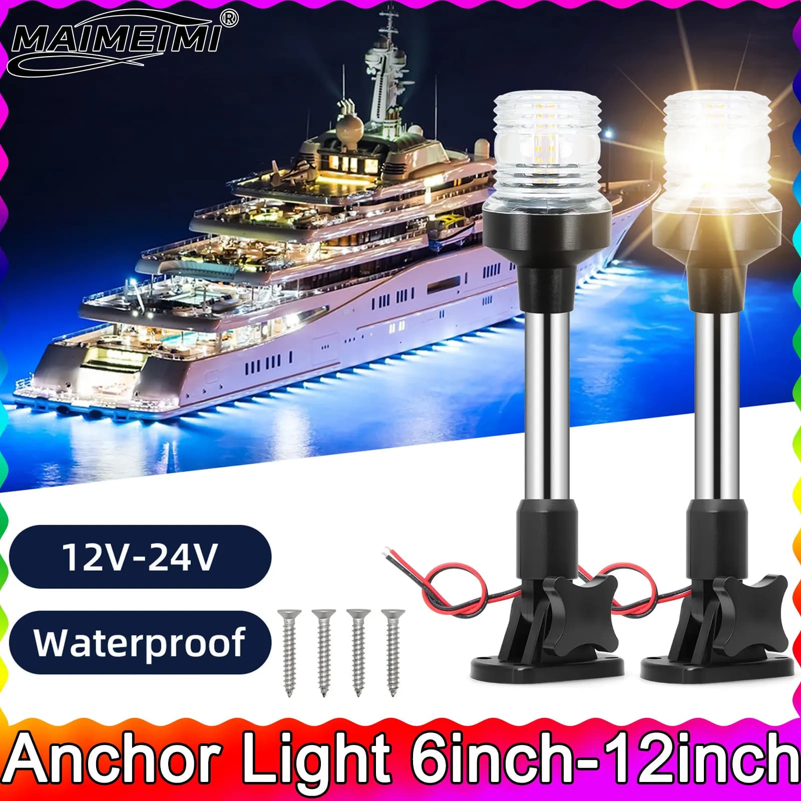 Luce di ancoraggio da 6 pollici-12 pollici Luce di poppa per barche Impermeabile ripiegabile Luci di navigazione marine per barche LED per la vela del pontone