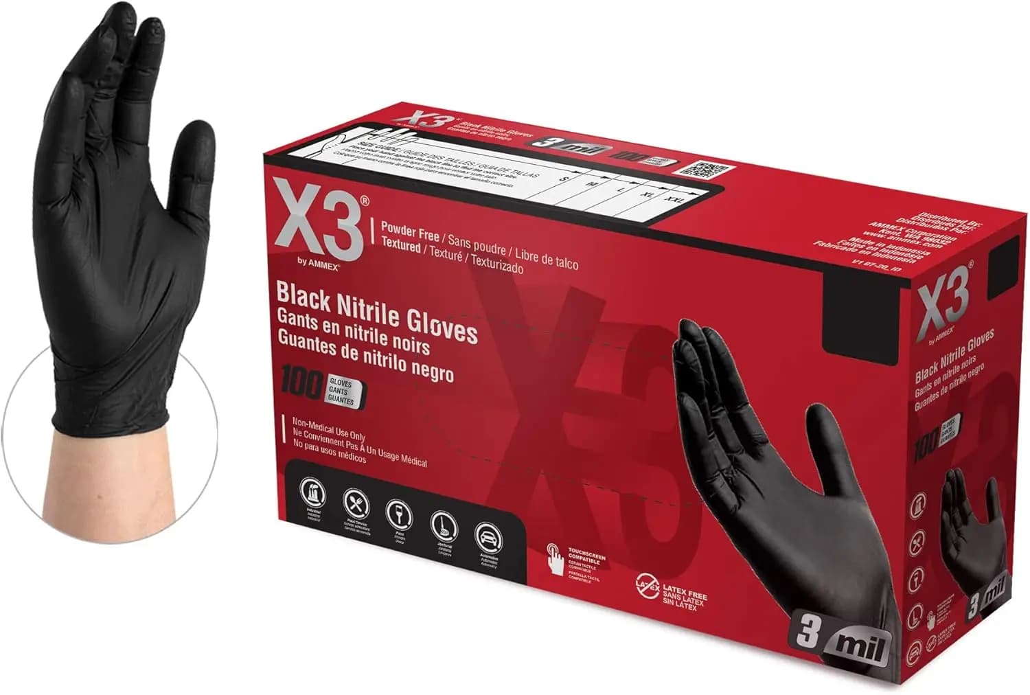 Guanti in Nitrile Monouso, Senza Lattice e Senza Polvere, Spessore 3 Mil per Cucina e Preparazione Alimenti, Taglie da Piccolo a XX-Large