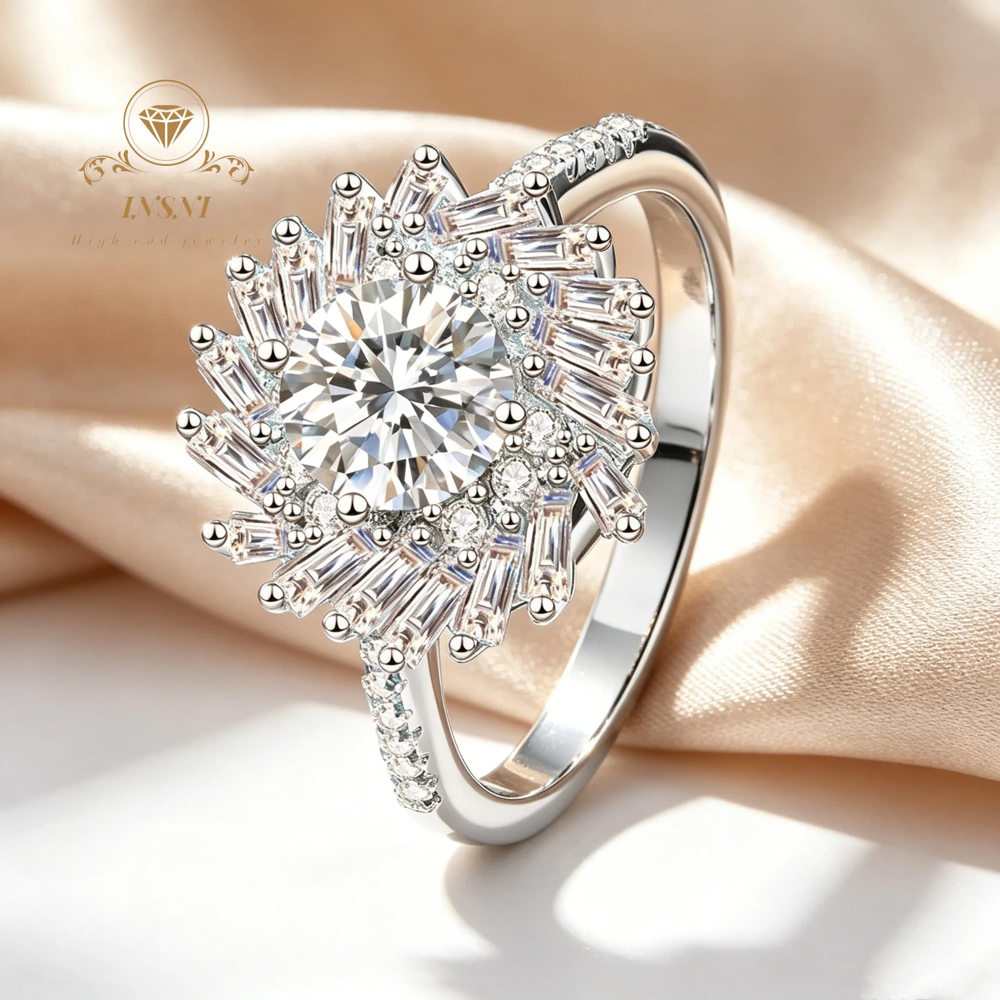 Anello in Argento Sterling S925 con Moissanite per Donne, Design Geometrico Rettangolare Smussato a Forma di Girasole, Gioiello di Lusso Accessibile, Regalo