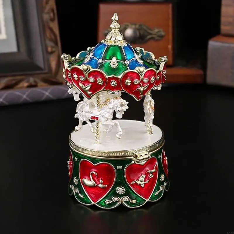 Hand Painted Enamel Carousel Jewelry Box Alloy Craftsmanship Decorative Storage Case