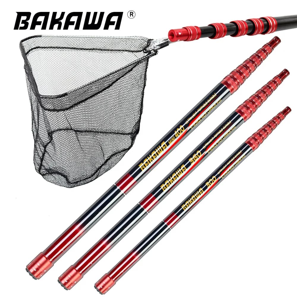 BAKAWA Dip Net rete da pesca portatile pieghevole Ultra leggera Carp Sea fibra di carbonio rete telescopica per immersione a mano 2.1M 3.0M 3.6M affrontare