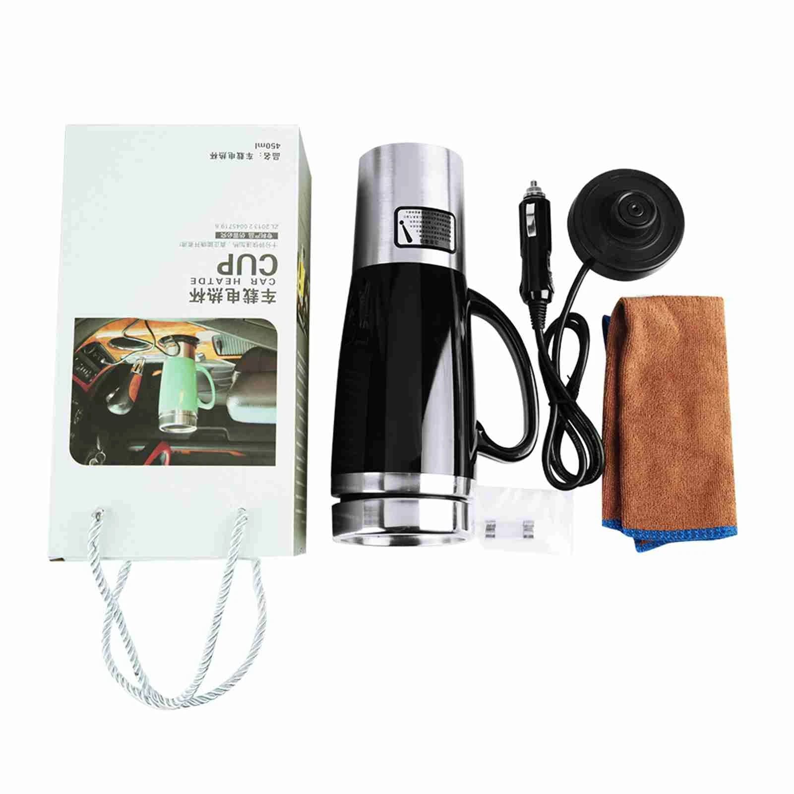 12V Electric Water Insulated Car Mug Travel Heating Cup Kettle for Hot Coffee Milk Tea(Black)