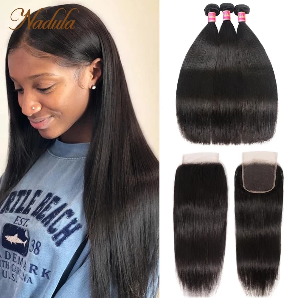 NADULA CAPELLI 4x4 Closure with packs 5X5 HD Lace closure with human hair bundles Brazilian smooth hair band with closure