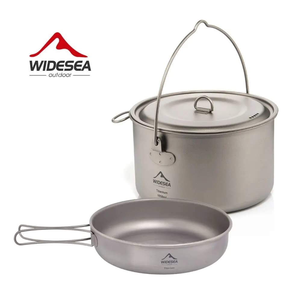 Widesea Camping tableware Titanium pot set Tourism Calderone Outdoor kitchen pot Picnic pan Kitchen Hiking Trekking